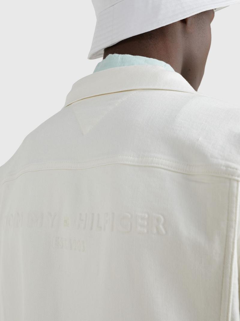 Férfi Tommy Hilfiger White denim trucker Kabát Fehér | HU 1215ZUT